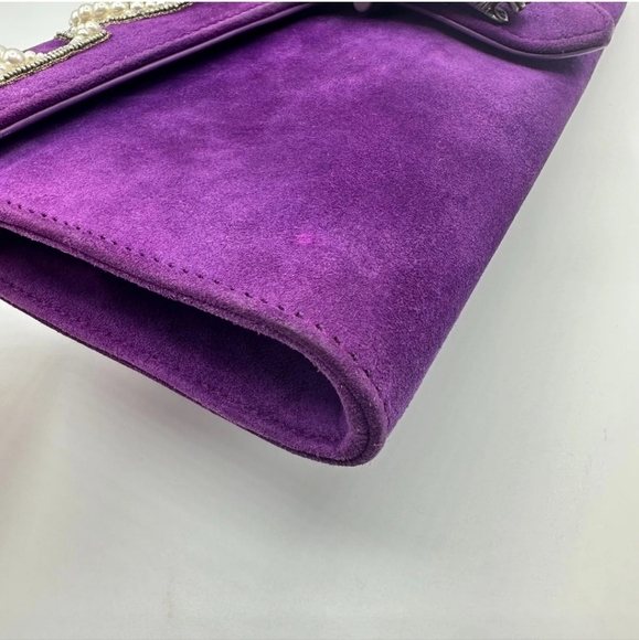 GUCCI Large Dionysus Loved Purple Suede Pearl Clutch, Rare! - Picture 7 of 13